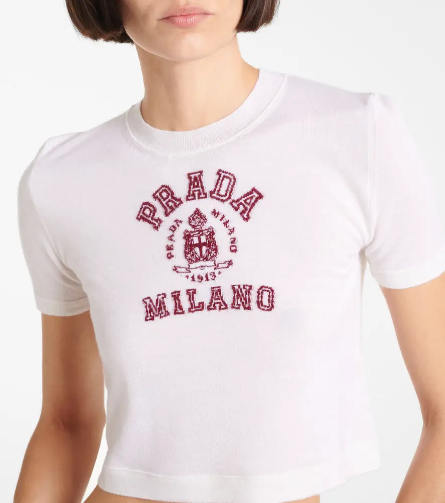 Prada Logo cropped cashmere T-shirt | Thumbnail 5