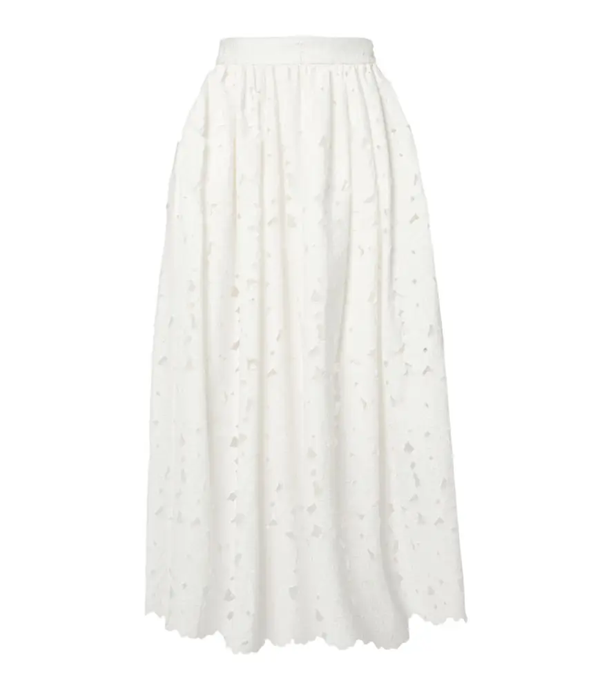 Erdem Gathered cotton-blend midi skirt