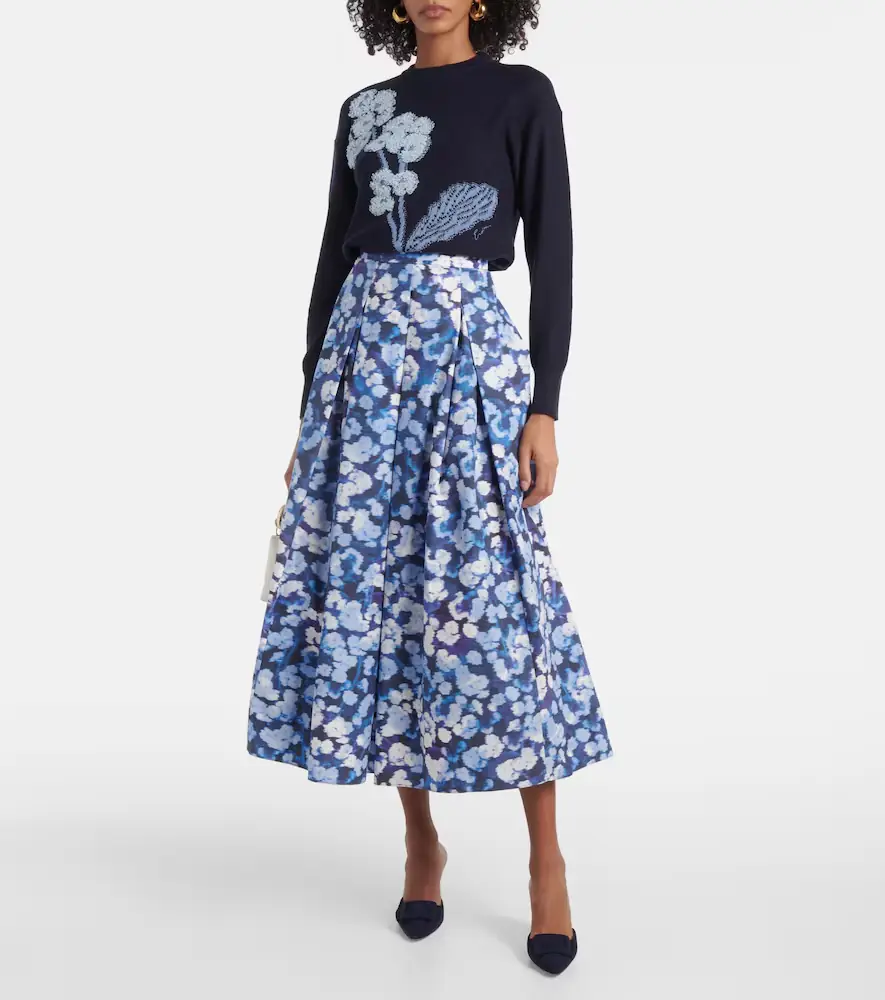 Erdem Floral pleated cotton midi skirt | Thumbnail 2