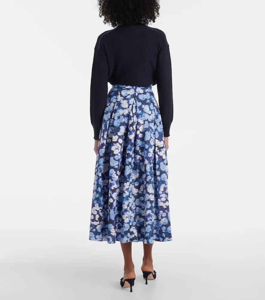 Erdem Floral pleated cotton midi skirt | Thumbnail 3