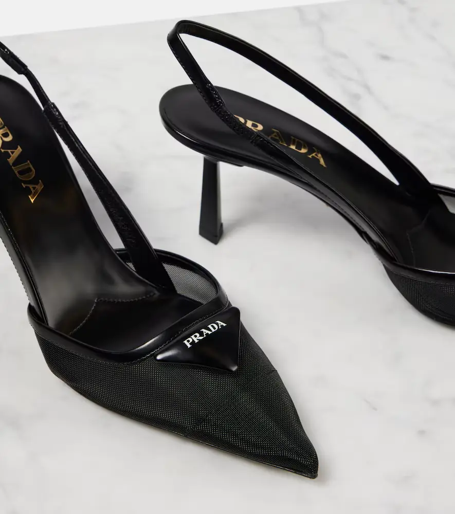 Prada 75 logo leather-trimmed slingback pumps | Thumbnail 3 Prada 75 logo leather-trimmed slingback pumps | Thumbnail 3
