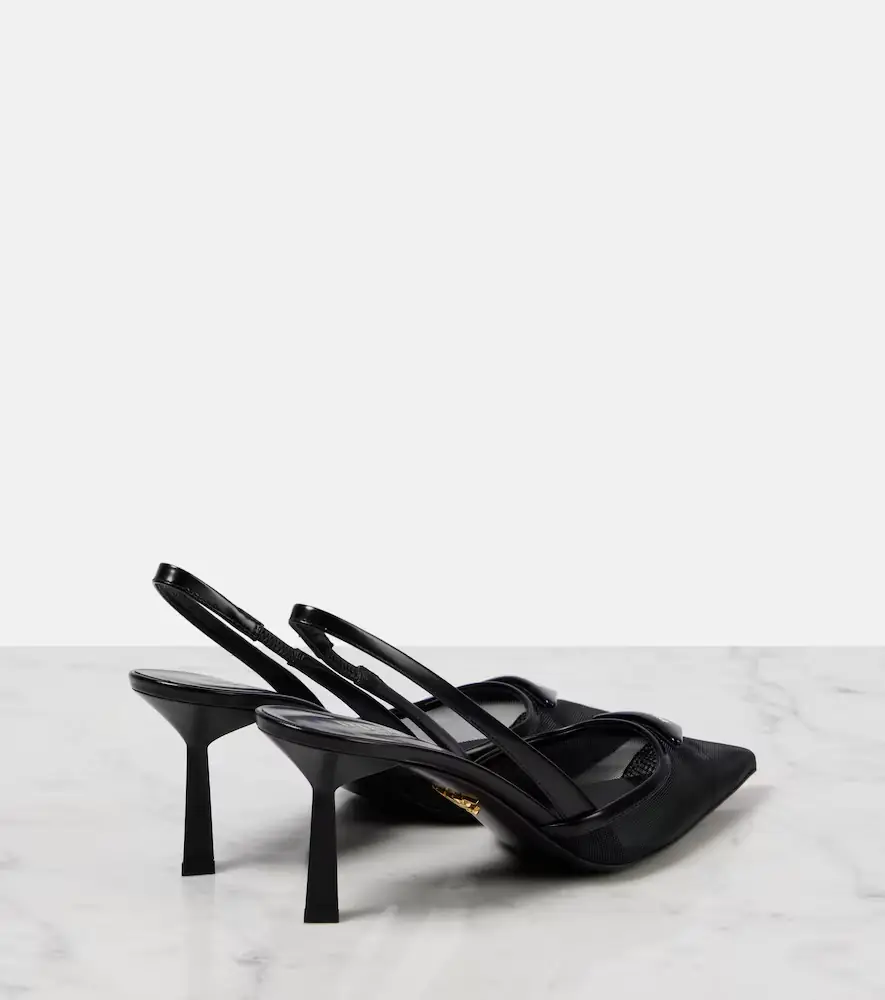 Prada 75 logo leather-trimmed slingback pumps | Thumbnail 5 Prada 75 logo leather-trimmed slingback pumps | Thumbnail 5
