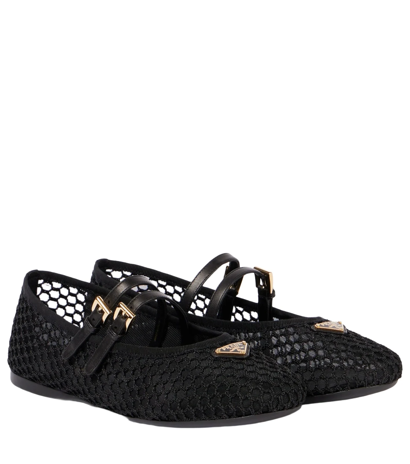 Prada Logo leather-trimmed mesh ballet flats