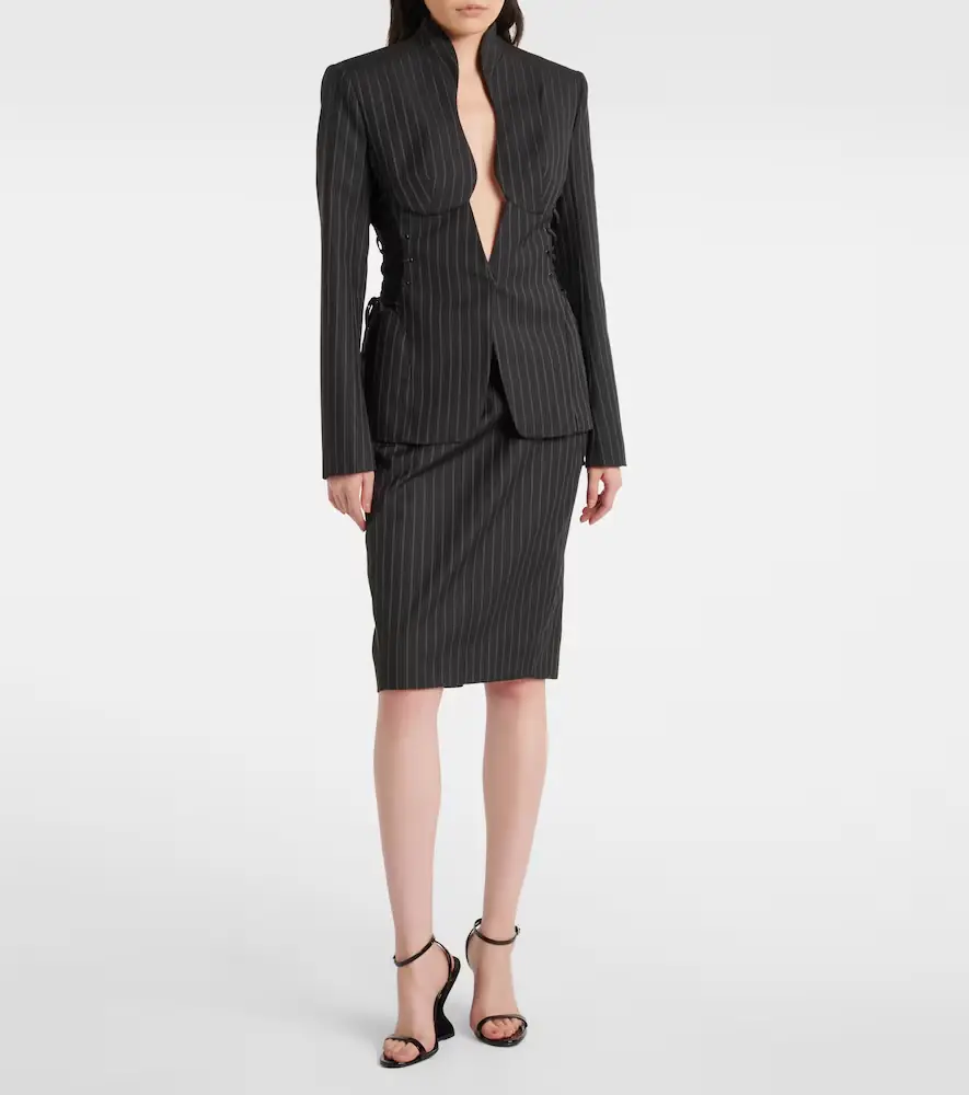 Mugler Pinstripe wool-blend midi skirt | Thumbnail 4 Mugler Pinstripe wool-blend midi skirt | Thumbnail 4