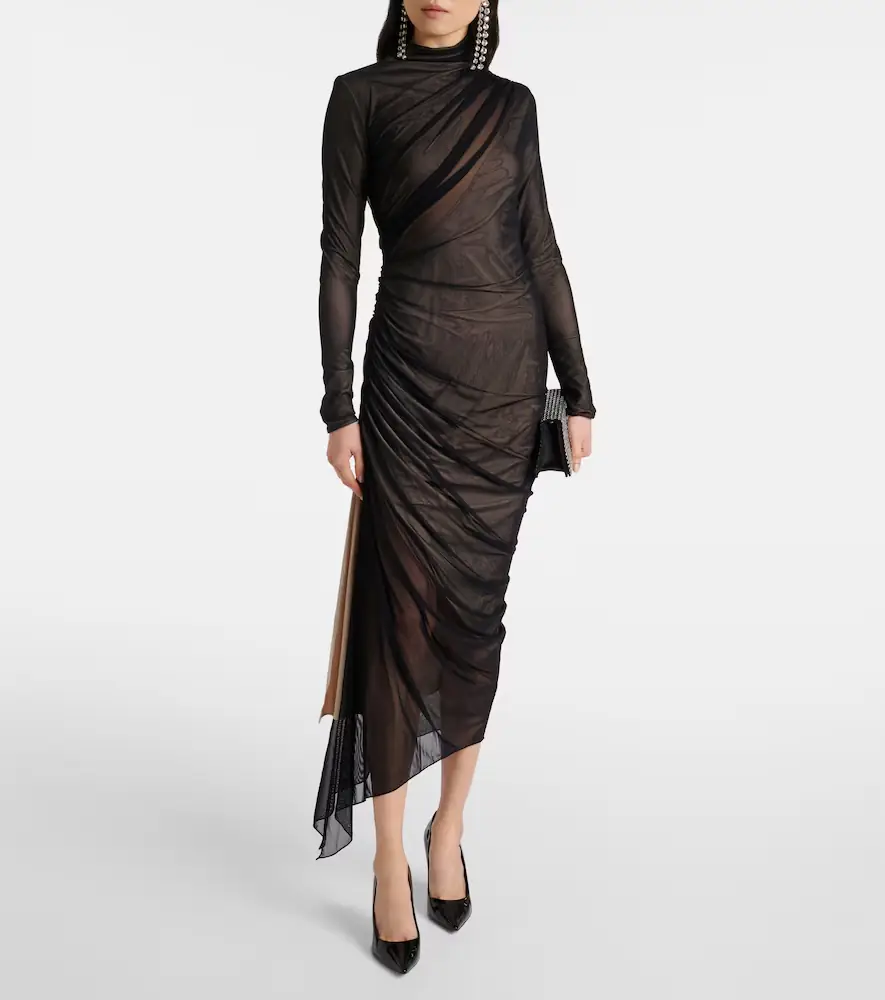 Mugler Asymmetrical mesh midi dress | Thumbnail 2 Mugler Asymmetrical mesh midi dress | Thumbnail 2