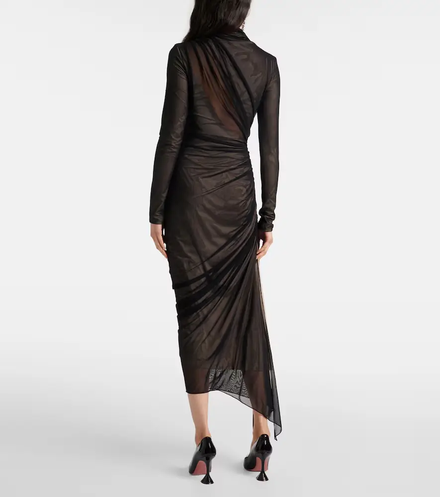Mugler Asymmetrical mesh midi dress | Thumbnail 4 Mugler Asymmetrical mesh midi dress | Thumbnail 4
