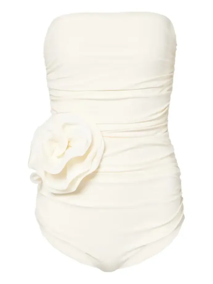 Floral-appliqué ruched swimsuit