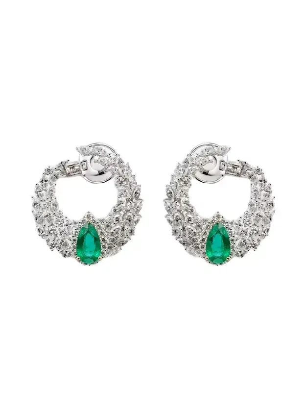 Reign Supreme 18kt white gold hoop earrings with diamonds and emeralds Reign Supreme 18kt white gold hoop earrings with diamonds and emeralds