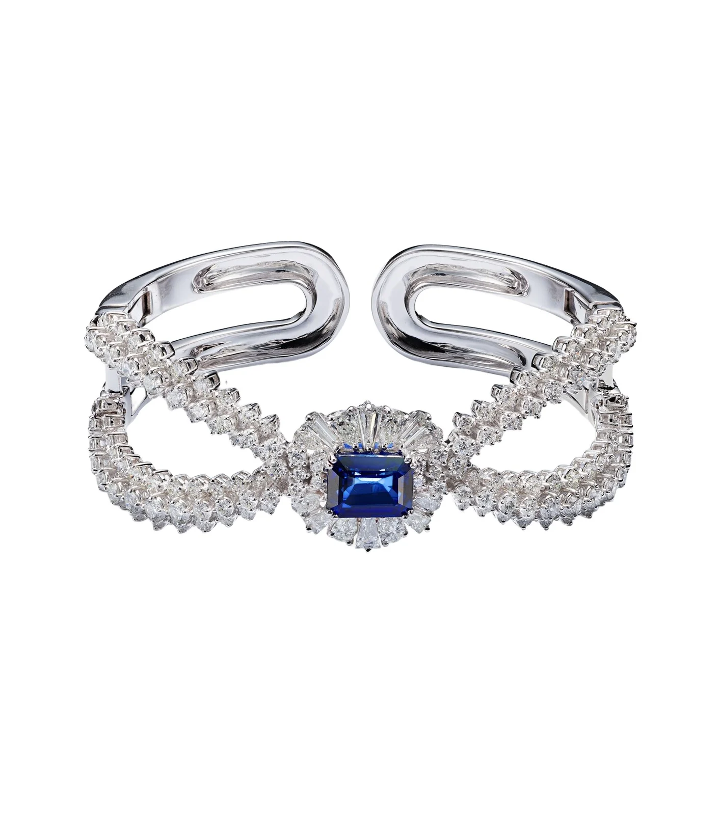 Reign Supreme 18kt white gold cuff bracelet with diamonds and sapphire