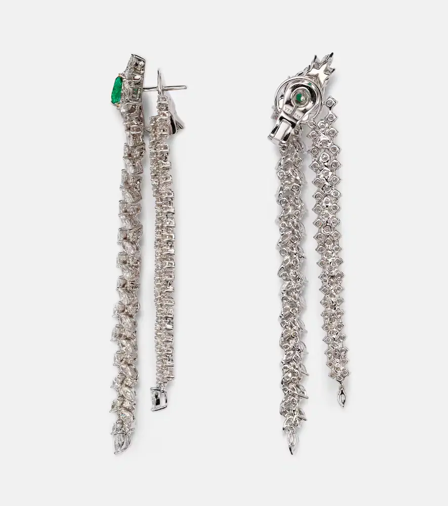 YEPREM Reign Supreme 18kt white gold drop earrings with diamonds and emeralds | Thumbnail 2 YEPREM Reign Supreme 18kt white gold drop earrings with diamonds and emeralds | Thumbnail 2