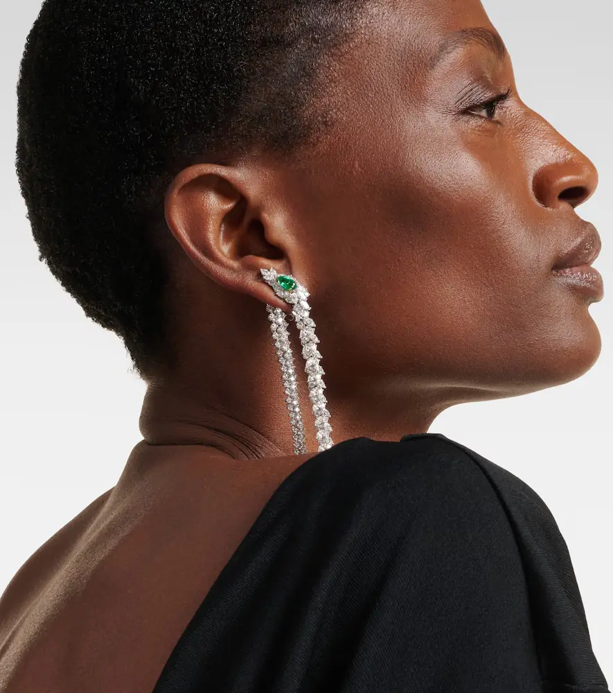 YEPREM Reign Supreme 18kt white gold drop earrings with diamonds and emeralds | Thumbnail 4 YEPREM Reign Supreme 18kt white gold drop earrings with diamonds and emeralds | Thumbnail 4