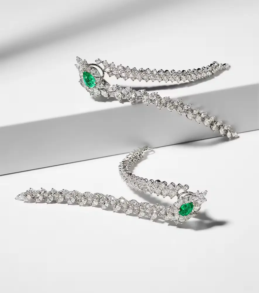 YEPREM Reign Supreme 18kt white gold drop earrings with diamonds and emeralds | Thumbnail 5 YEPREM Reign Supreme 18kt white gold drop earrings with diamonds and emeralds | Thumbnail 5
