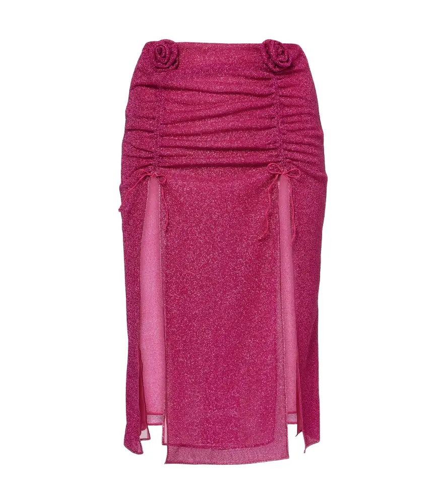 Oséree Oséree Lumière Rose ruched midi skirt | Image 1 Oséree Oséree Lumière Rose ruched midi skirt | Image 1