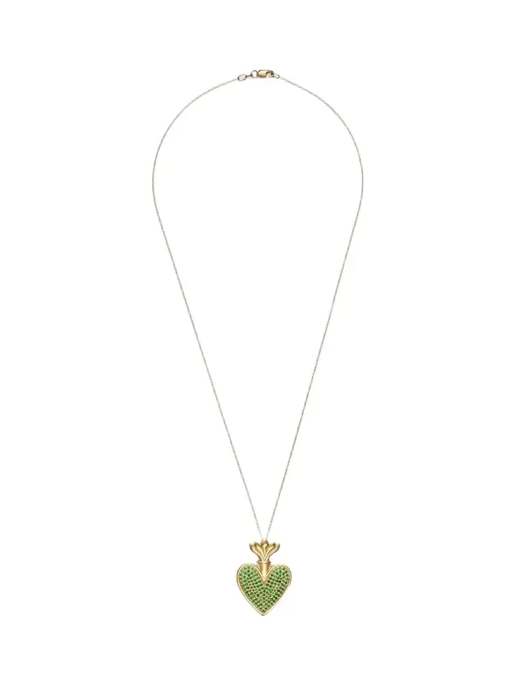 Blowing Heart 18kt gold pendant necklace with Tsavorites