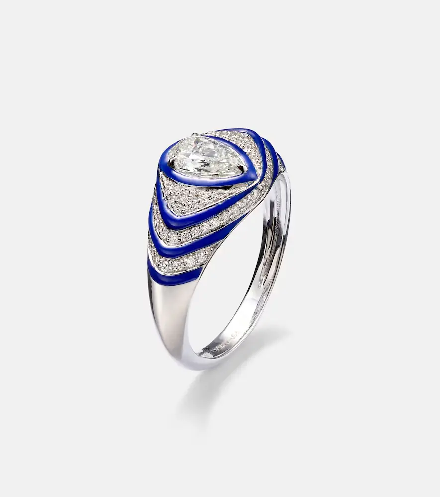 Kamyen Striped Pear 18kt white gold and enamel pinky ring with diamonds | Thumbnail 2 Kamyen Striped Pear 18kt white gold and enamel pinky ring with diamonds | Thumbnail 2