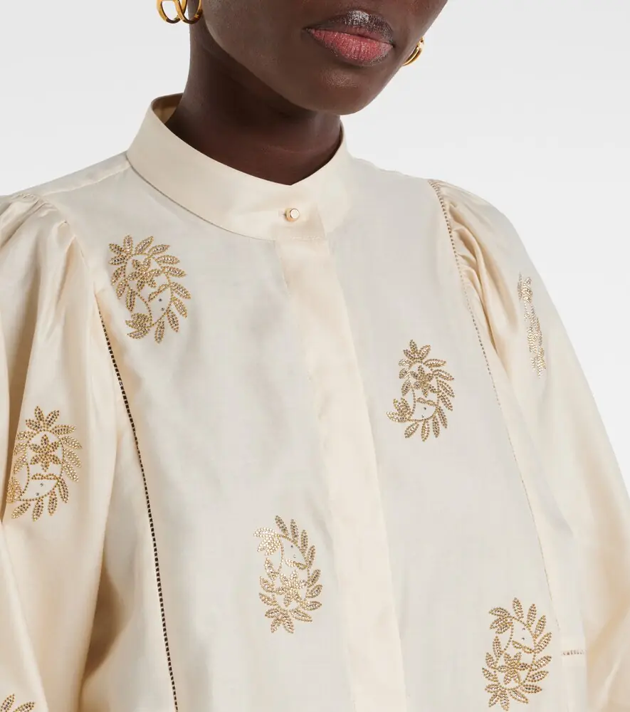 Max Mara Caladio embellished cotton satin blouse | Thumbnail 6