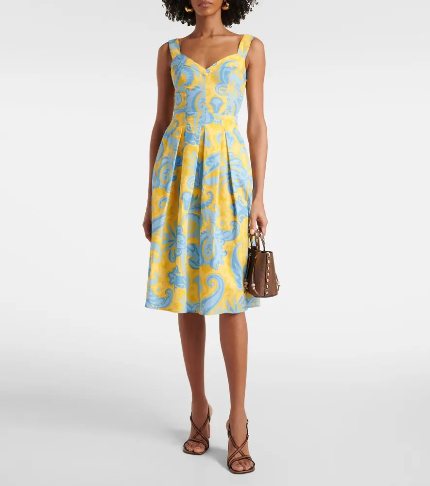 Etro Paisley pleated cotton midi dress | Thumbnail 5