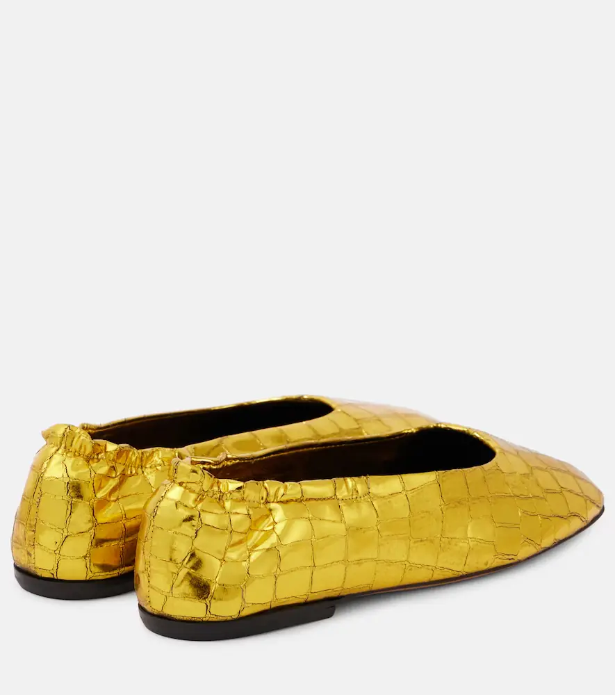 Dries Van Noten Croc-effect metallic leather ballet flats | Thumbnail 2