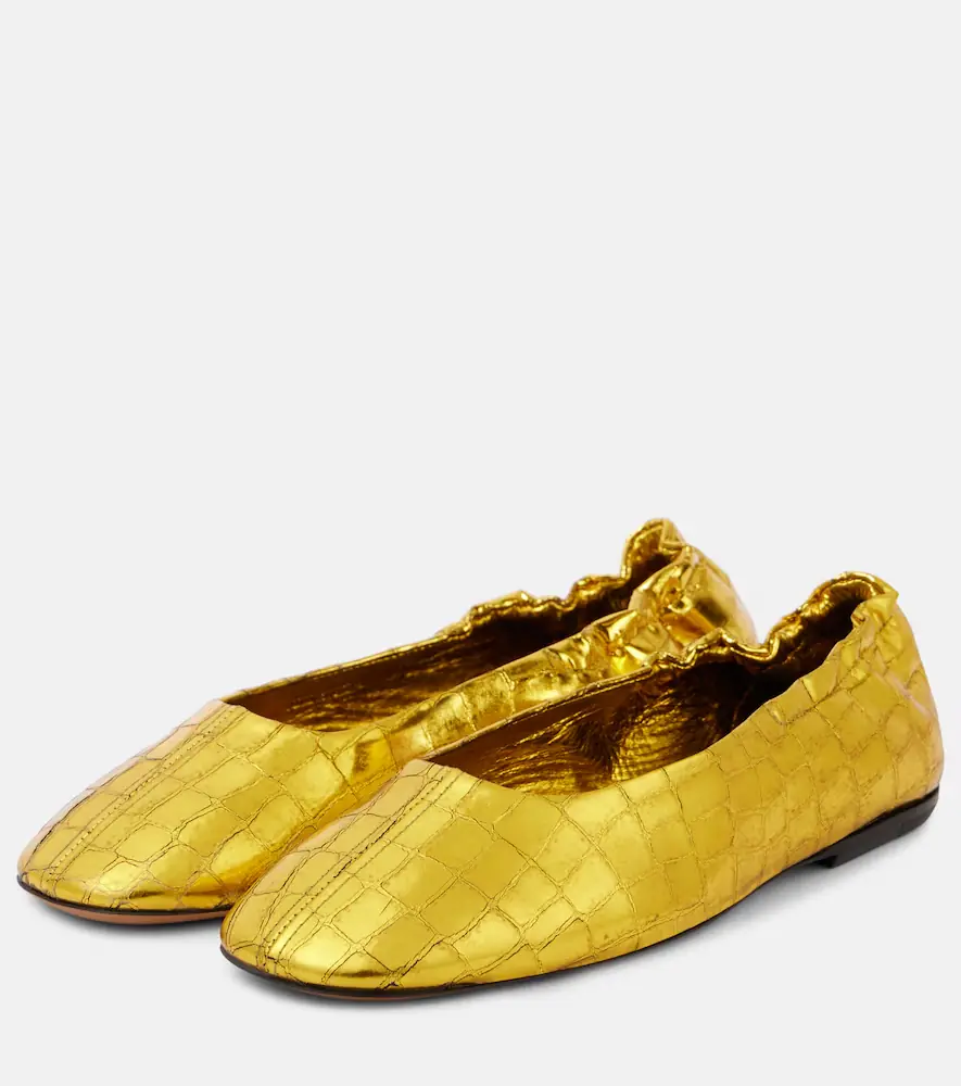 Dries Van Noten Croc-effect metallic leather ballet flats | Thumbnail 3