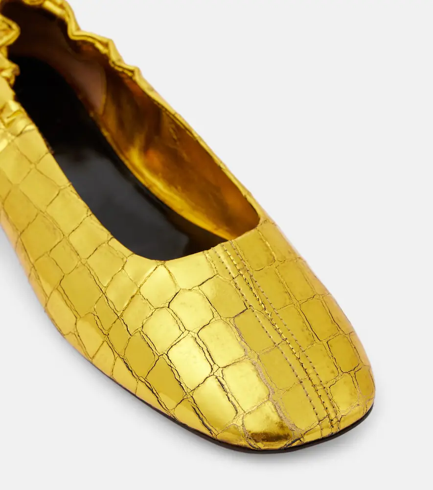 Dries Van Noten Croc-effect metallic leather ballet flats | Thumbnail 4