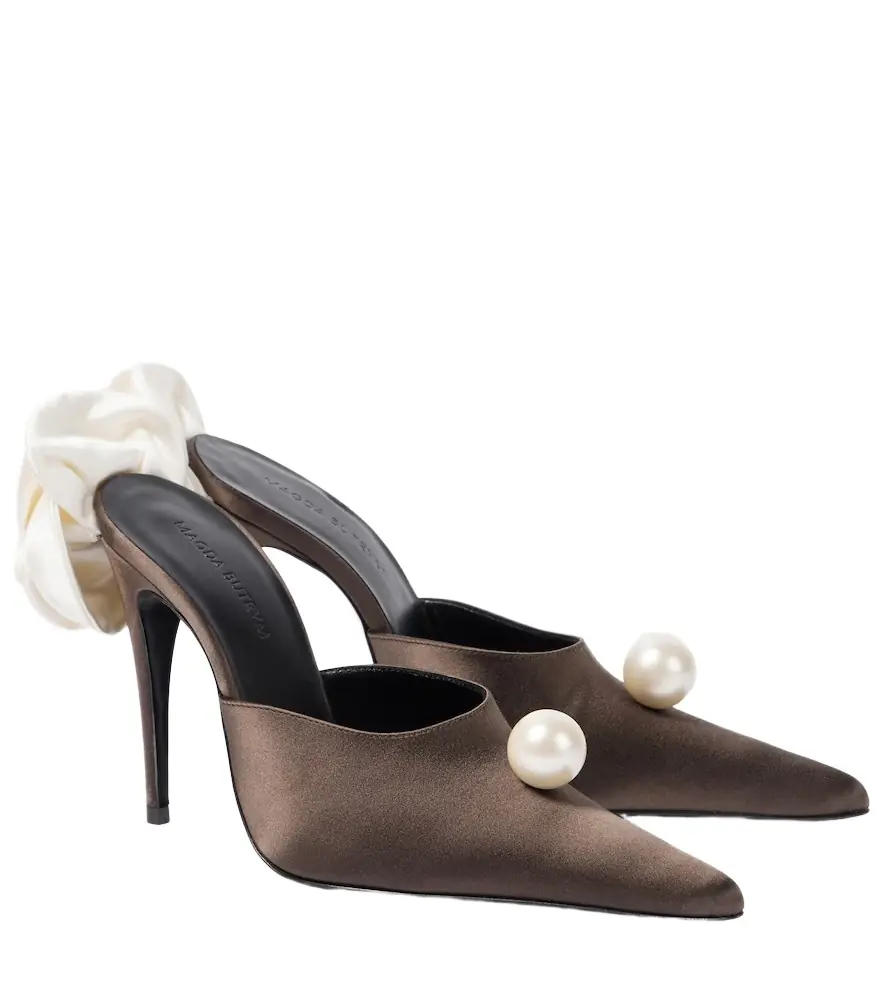 Magda Butrym Floral-appliqué satin mules