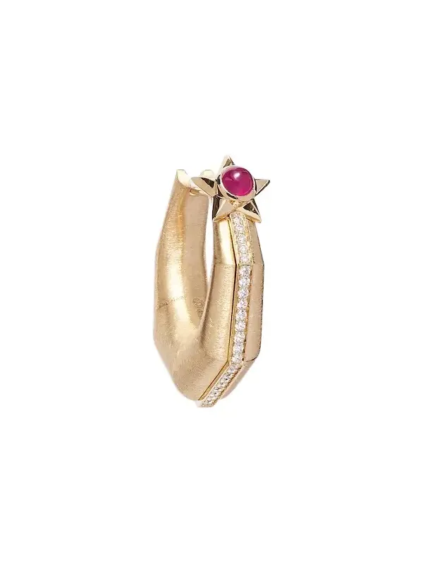 Baba Medium 18kt gold single hoop earring with diamonds and ruby Baba Medium 18kt gold single hoop earring with diamonds and ruby