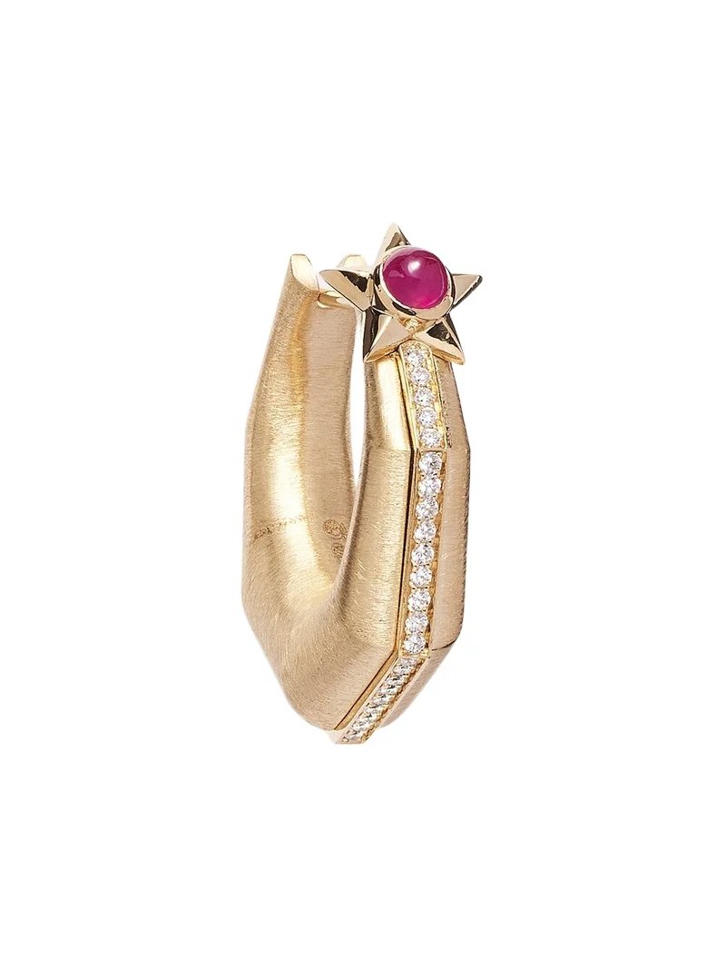 Baba Medium 18kt gold single hoop earring with diamonds and ruby Baba Medium 18kt gold single hoop earring with diamonds and ruby