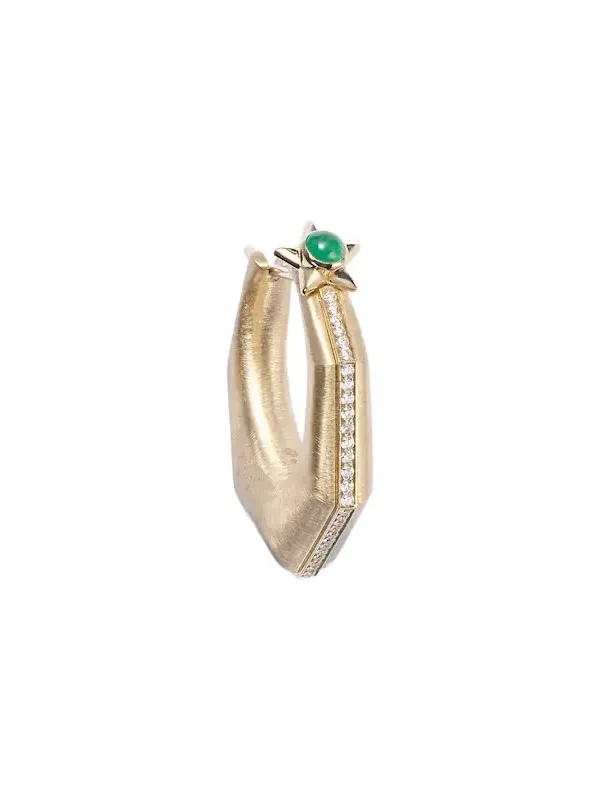 Baba Large 18kt gold single earring with diamonds and emerald