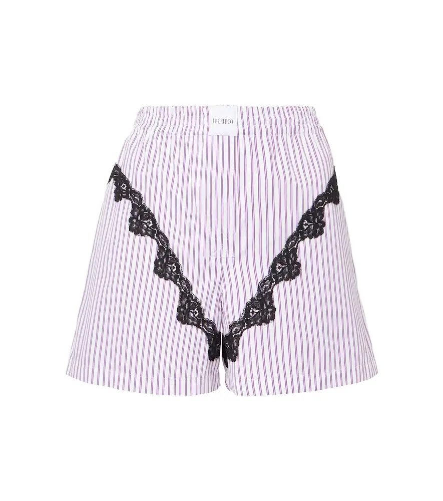 The Attico Striped lace-trimmed cotton shorts | Image 1 The Attico Striped lace-trimmed cotton shorts | Image 1