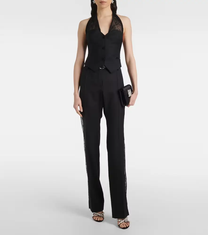 Nina Ricci Lace-trimmed wool straight pants | Thumbnail 3 Nina Ricci Lace-trimmed wool straight pants | Thumbnail 3