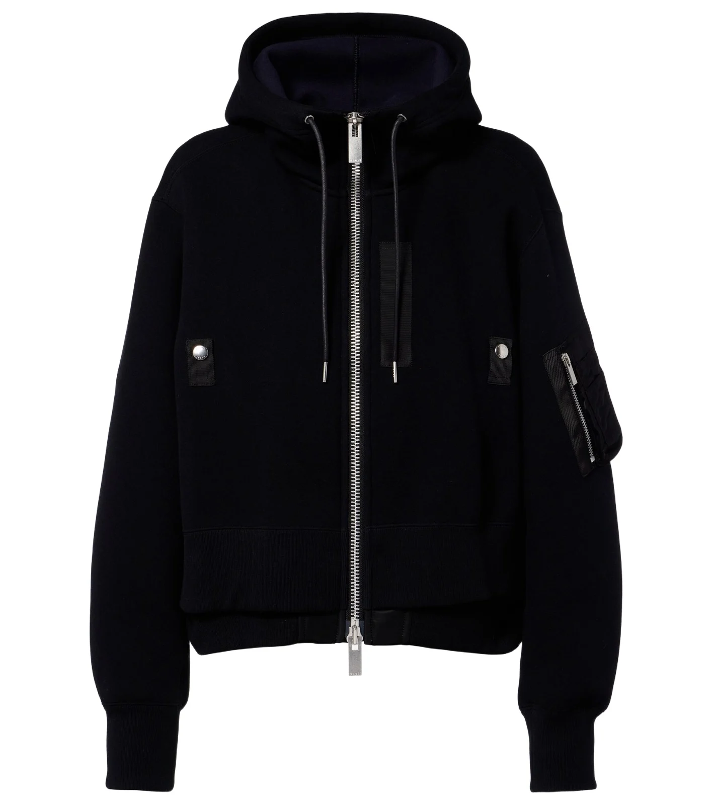 Paneled cotton-blend zip-up hoodie