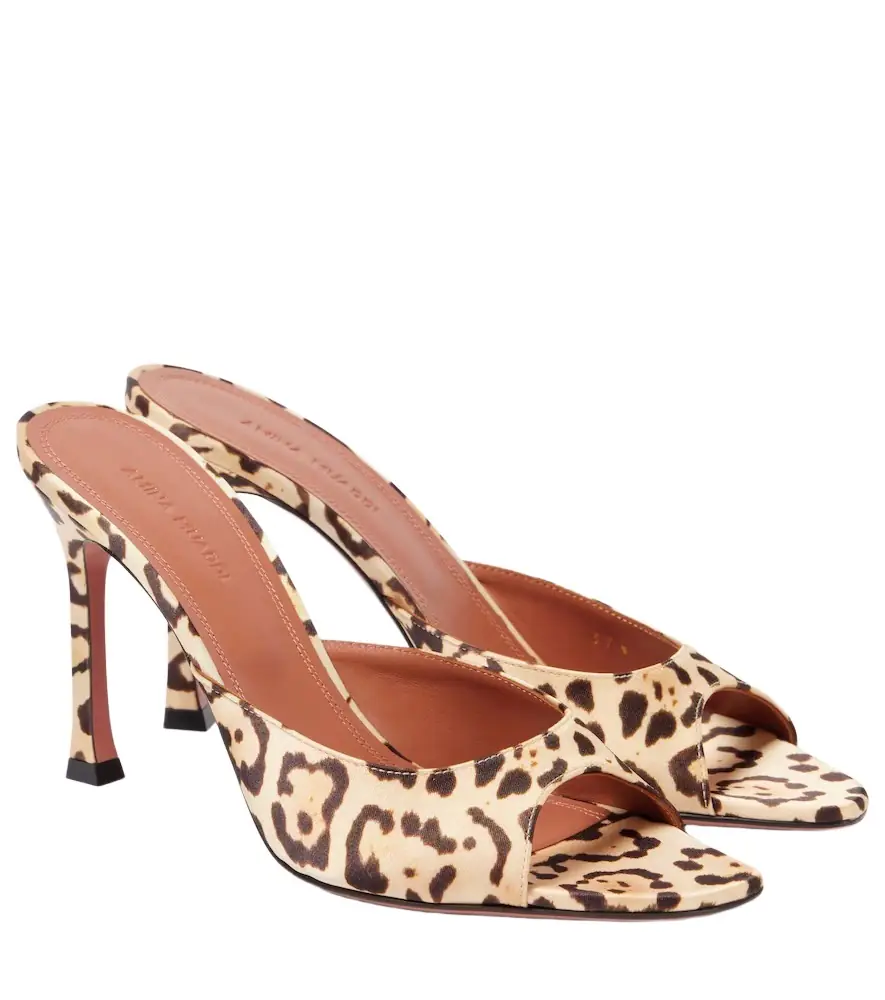 Amina Muaddi Alexa 95 leopard-print satin mules | Image 1 Amina Muaddi Alexa 95 leopard-print satin mules | Image 1