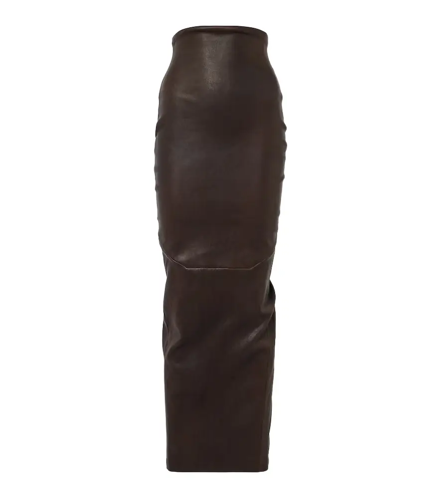 Rick Owens Dirt Pillar leather and cotton maxi skirt