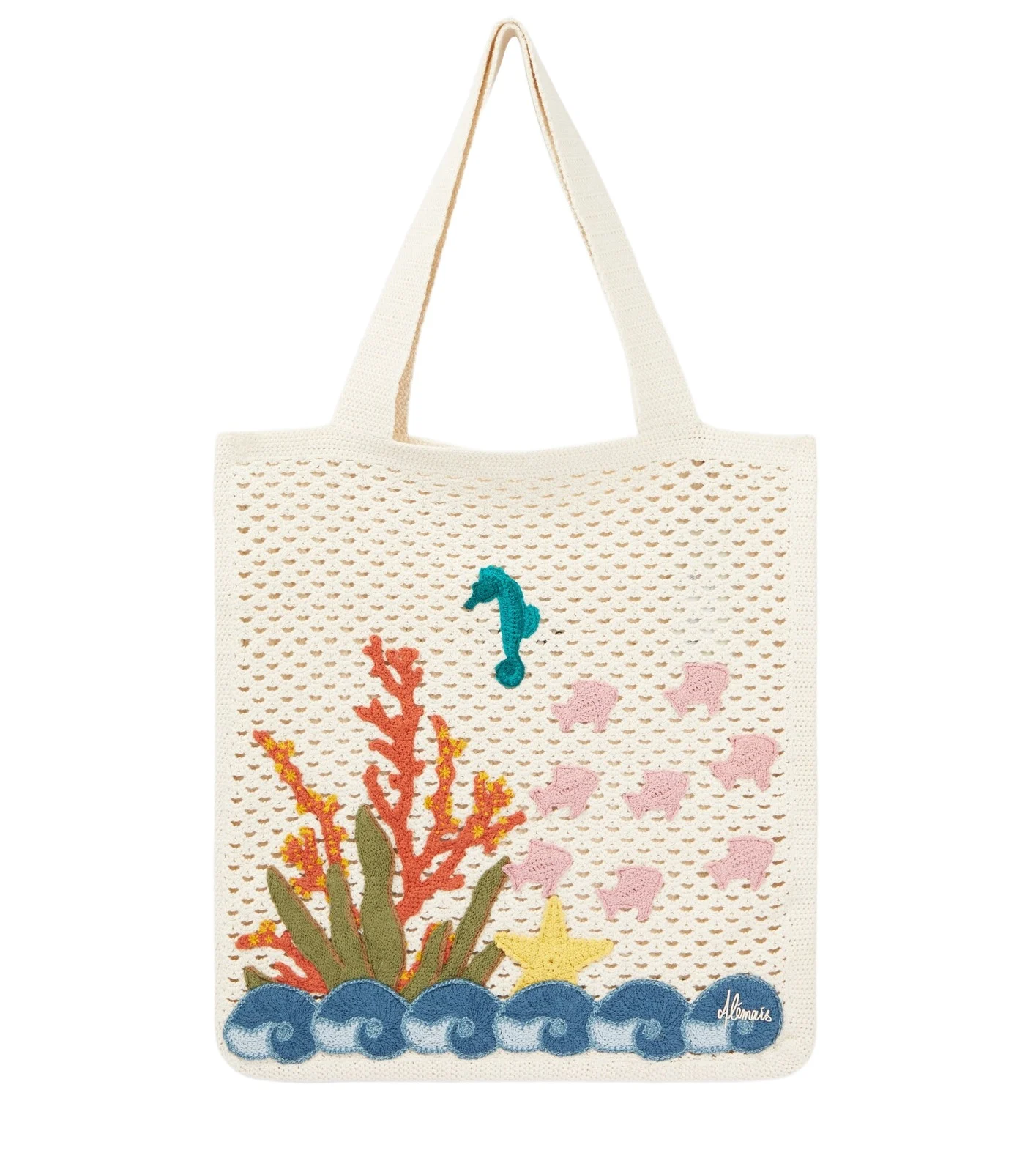Splash appliqué crochet tote bag