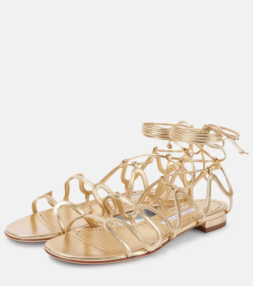 Manolo Blahnik Fawdaflat metallic leather sandals | Thumbnail 5
