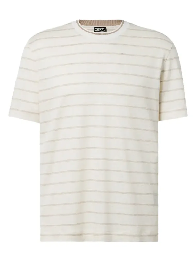 Striped linen and silk-blend T-shirt Striped linen and silk-blend T-shirt