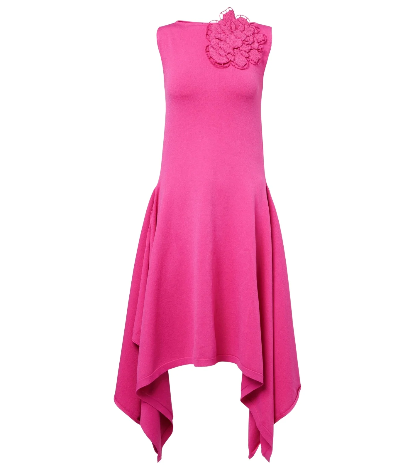 Floral-appliqué asymmetric cocktail dress