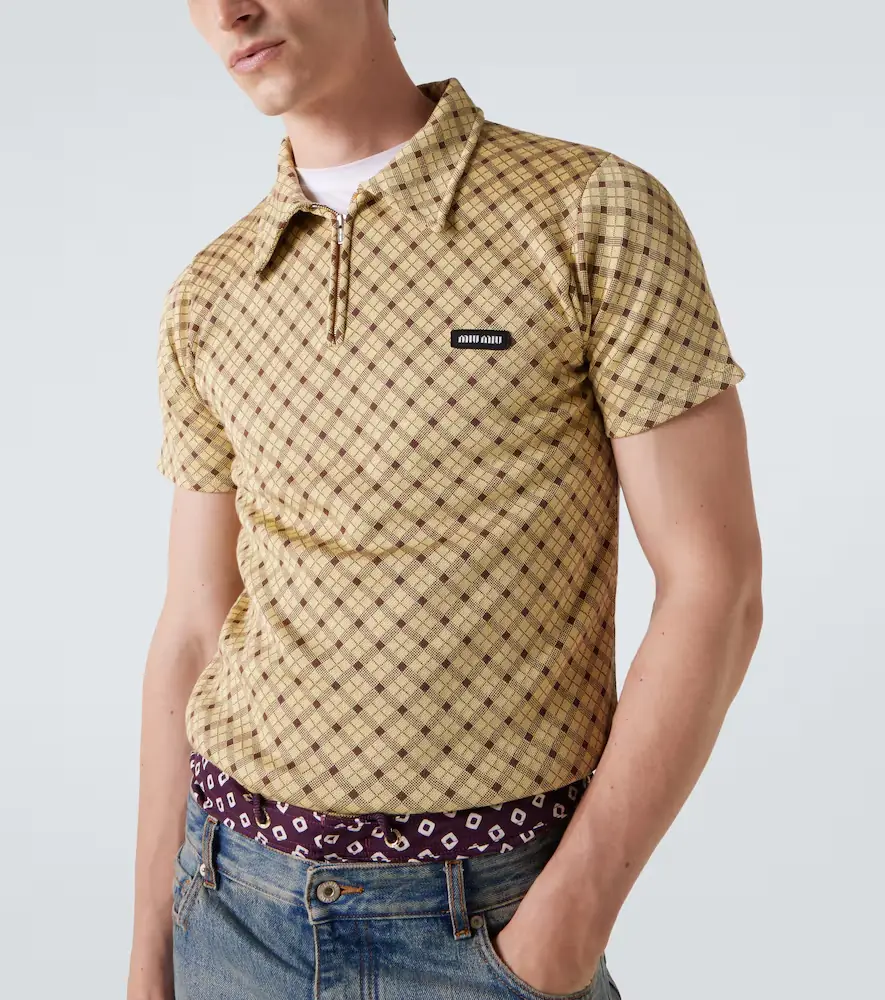 Miu Miu Checked silk piqué polo shirt | Thumbnail 4