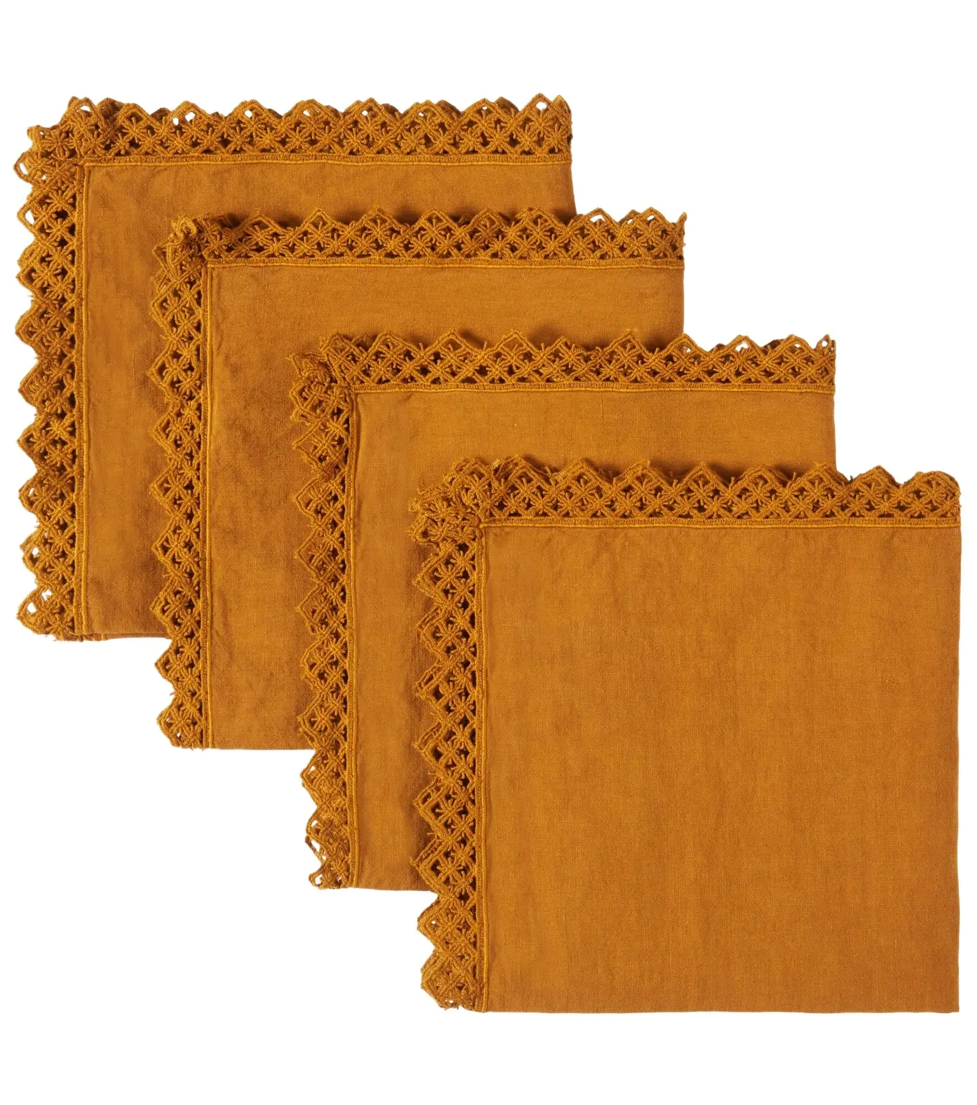 Once Milano Set of 4 macramé-trimmed linen napkins