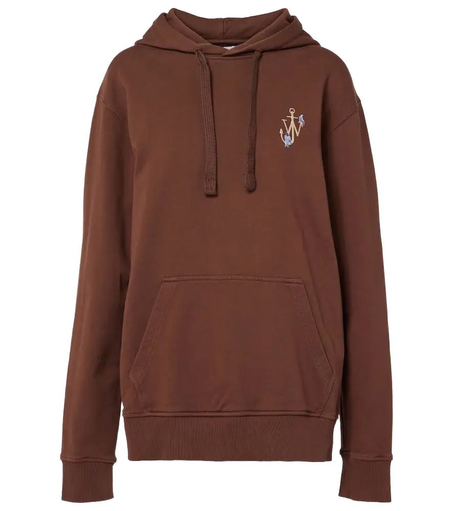 JW Anderson Printed embroidered cotton jersey hoodie