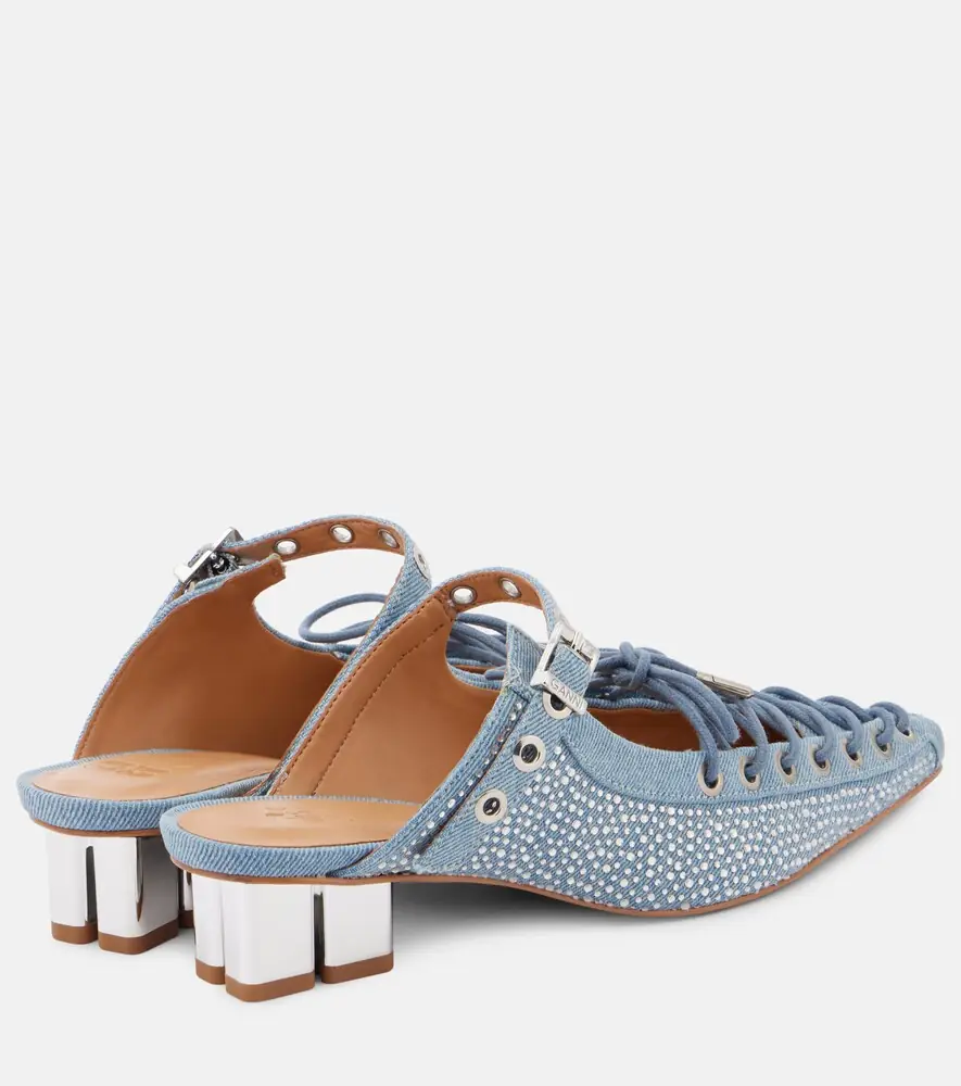 Ganni Embellished lace-up denim mules | Thumbnail 2 Ganni Embellished lace-up denim mules | Thumbnail 2