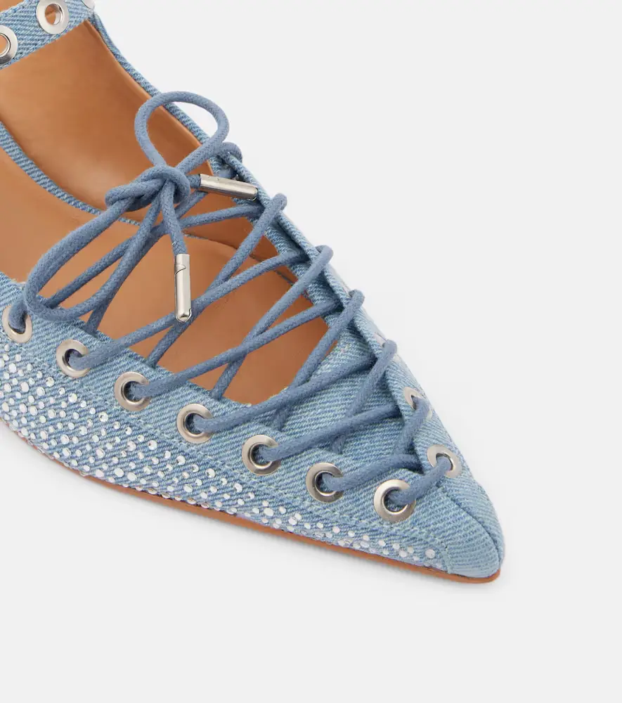 Ganni Embellished lace-up denim mules | Thumbnail 4 Ganni Embellished lace-up denim mules | Thumbnail 4