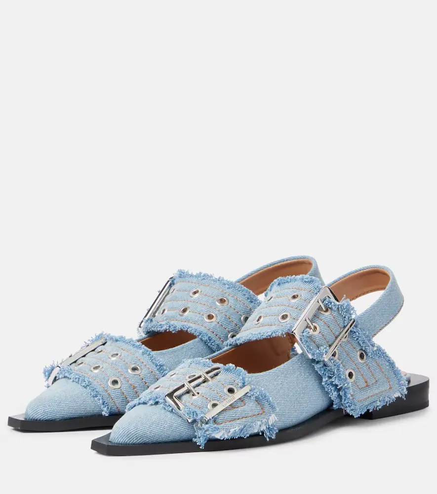 Ganni Feminine Buckle denim ballet flats | Thumbnail 2 Ganni Feminine Buckle denim ballet flats | Thumbnail 2