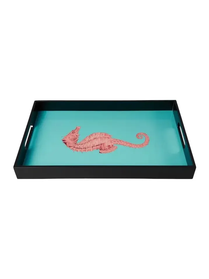 LES OTTOMANS Seahorse lacquered wooden tray