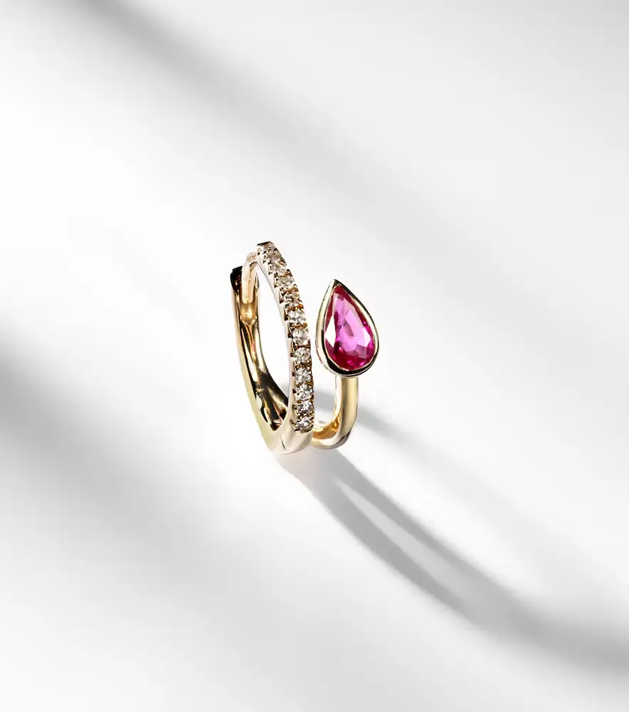 Roxanne First 14kt gold single hoop earring with diamonds and sapphire | Thumbnail 5 Roxanne First 14kt gold single hoop earring with diamonds and sapphire | Thumbnail 5