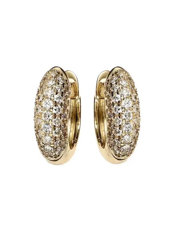 Puffy 14kt gold hoop earrings with diamonds