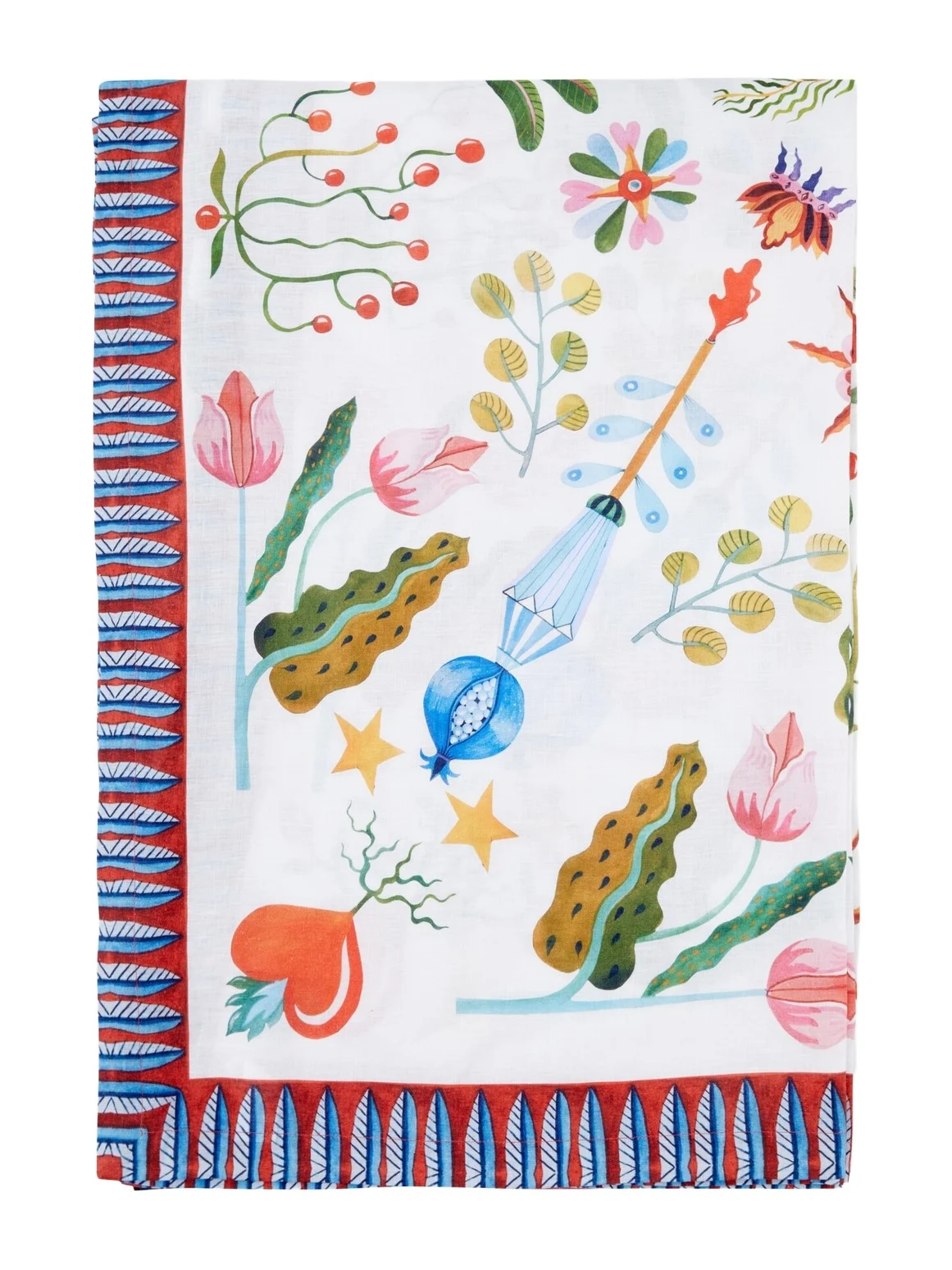 La DoubleJ White Turning Tulips Medium linen tablecloth