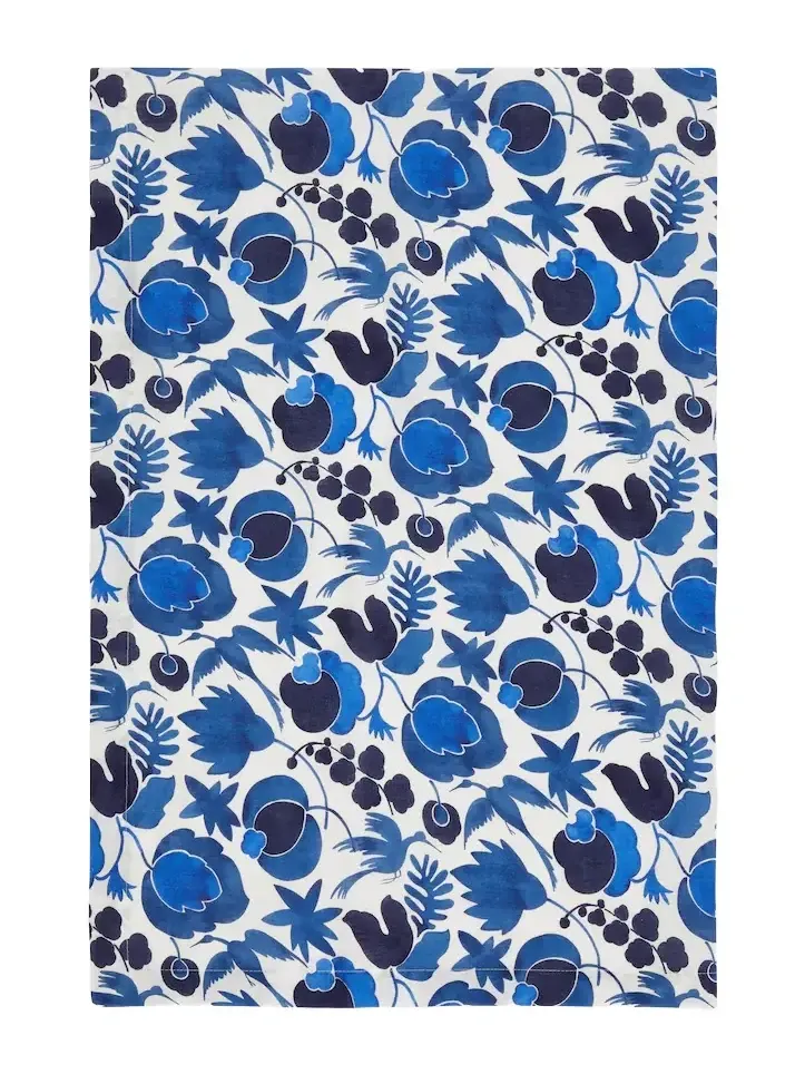 La DoubleJ Wildbird Blu Medium linen tablecloth