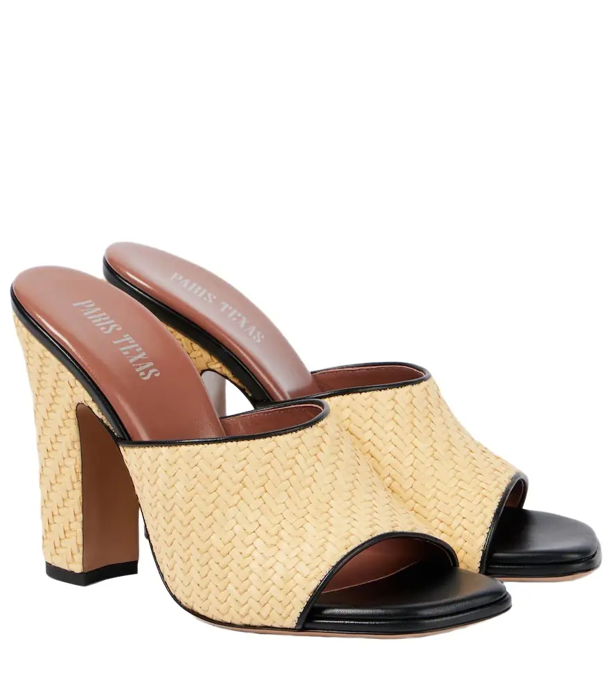 Paris Texas Ava 100 raffia and leather mules