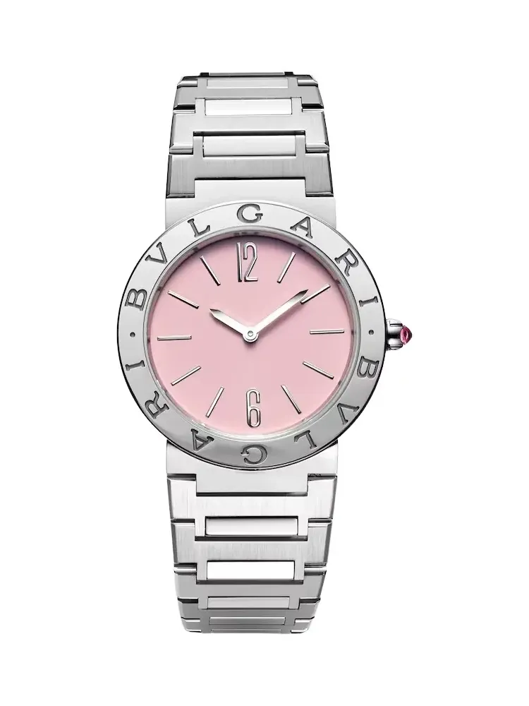 33mm stainless steel watch with rubellite
